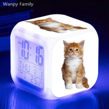 Load image into Gallery viewer, Cute Pet Cat Kitten Alarm Clock 7 Color LED Glowing Digital Alarm