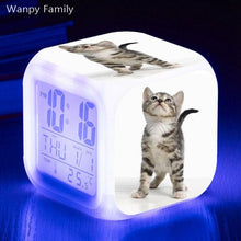 Load image into Gallery viewer, Cute Pet Cat Kitten Alarm Clock 7 Color LED Glowing Digital Alarm