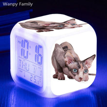 Load image into Gallery viewer, Cute Pet Cat Kitten Alarm Clock 7 Color LED Glowing Digital Alarm