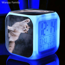Load image into Gallery viewer, Cute Pet Cat Kitten Alarm Clock 7 Color LED Glowing Digital Alarm