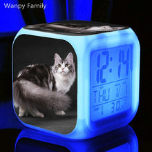 Load image into Gallery viewer, Cute Pet Cat Kitten Alarm Clock 7 Color LED Glowing Digital Alarm