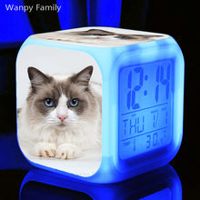 Load image into Gallery viewer, Cute Pet Cat Kitten Alarm Clock 7 Color LED Glowing Digital Alarm