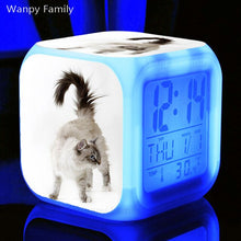 Load image into Gallery viewer, Cute Pet Cat Kitten Alarm Clock 7 Color LED Glowing Digital Alarm
