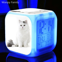 Load image into Gallery viewer, Cute Pet Cat Kitten Alarm Clock 7 Color LED Glowing Digital Alarm