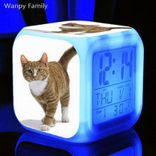 Load image into Gallery viewer, Cute Pet Cat Kitten Alarm Clock 7 Color LED Glowing Digital Alarm