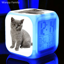 Load image into Gallery viewer, Cute Pet Cat Kitten Alarm Clock 7 Color LED Glowing Digital Alarm