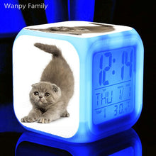 Load image into Gallery viewer, Cute Pet Cat Kitten Alarm Clock 7 Color LED Glowing Digital Alarm