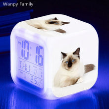 Load image into Gallery viewer, Cute Pet Cat Kitten Alarm Clock 7 Color LED Glowing Digital Alarm