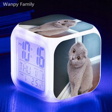 Load image into Gallery viewer, Cute Pet Cat Kitten Alarm Clock 7 Color LED Glowing Digital Alarm