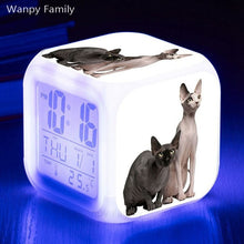 Load image into Gallery viewer, Cute Pet Cat Kitten Alarm Clock 7 Color LED Glowing Digital Alarm