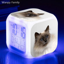 Load image into Gallery viewer, Cute Pet Cat Kitten Alarm Clock 7 Color LED Glowing Digital Alarm