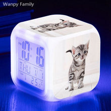 Load image into Gallery viewer, Cute Pet Cat Kitten Alarm Clock 7 Color LED Glowing Digital Alarm