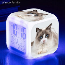 Load image into Gallery viewer, Cute Pet Cat Kitten Alarm Clock 7 Color LED Glowing Digital Alarm