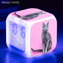 Load image into Gallery viewer, Cute Pet Cat Kitten Alarm Clock 7 Color LED Glowing Digital Alarm