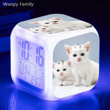 Load image into Gallery viewer, Cute Pet Cat Kitten Alarm Clock 7 Color LED Glowing Digital Alarm
