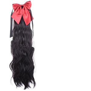Women's Long Hair Ponytail Wig | Red Bow