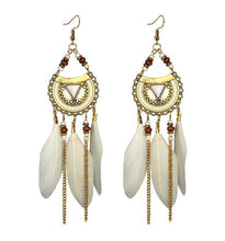 Load image into Gallery viewer, Vintage Ethnic Bohemia Feather Drop Earrings, Long Tassel Retro Hoop Alloy Earrings!