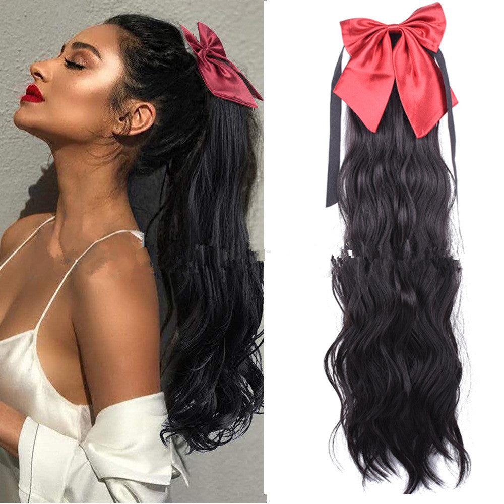 Women's Long Hair Ponytail Wig | Red Bow