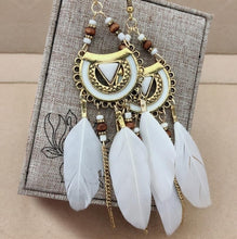 Load image into Gallery viewer, Vintage Ethnic Bohemia Feather Drop Earrings, Long Tassel Retro Hoop Alloy Earrings!