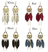 Load image into Gallery viewer, Vintage Ethnic Bohemia Feather Drop Earrings, Long Tassel Retro Hoop Alloy Earrings!