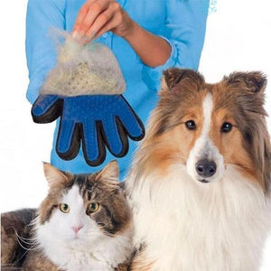 Pet Hair Removal Gloves w Brush-Comb Attached