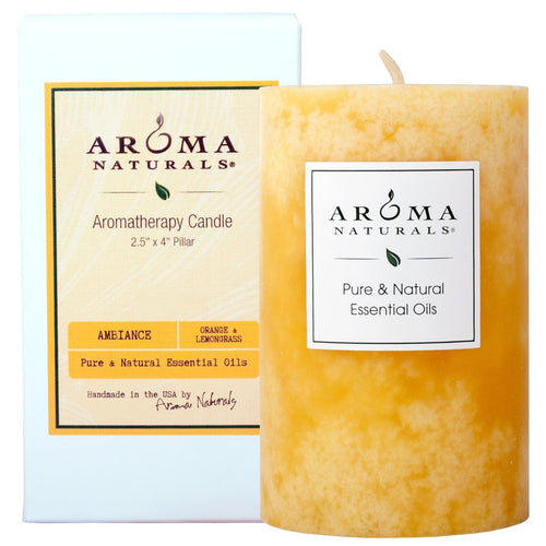 Aroma Naturals Essential Oil Orange and Lemongrass Scented Pillar Candle, Ambiance, 2.5 inch x 4 inch