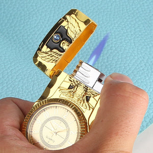 Creative Metal Inflatable Lighter No Gas Straight-punch Watch Cigarette Lighter Refillable Butane