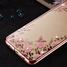 Load image into Gallery viewer, Luxury FLORAL GLITTER Bling Rhinestone PHONE CASE for Samsung Galaxy A8 2016 SM A810 A810F Soft Silicone Back Case Cover Capa Fundas