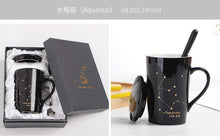 Load image into Gallery viewer, Zodiac Ceramic Mugs 12 Constellations with Spoon Lid Black and Gold Porcelain | With Gift Box