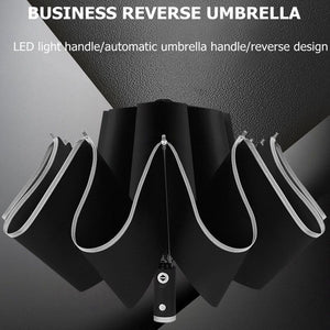 Automatic Reverse Umbrella, Led Luminous Windproof 3 Folding Business Strong Umbrella