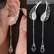Load image into Gallery viewer, New Silver Plated Angel Wing Stylist Crystal Earrings. Drop Dangle Ear Stud For Women Long Cuff. Bohemia Jewelry