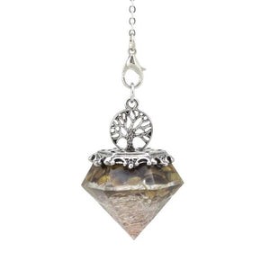KFT Natural Crystal Stone Orgonite Orgone Hexagonal Pyramid Tree of Life Stone Pendant Pendulum Chain For Energy