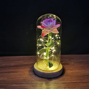 Eternal Rose LED Light Foil Flower In Glass Cover