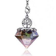 Load image into Gallery viewer, KFT Natural Crystal Stone Orgonite Orgone Hexagonal Pyramid Tree of Life Stone Pendant Pendulum Chain For Energy