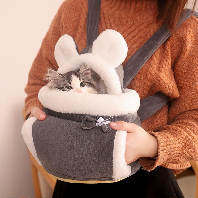 Warm Pet Carrier Bag, Small Cat Dogs Backpack, Winter Plush Pets Cage for Outdoor Travel, Pet Hanging Chest Bags 6kg Load-bearing