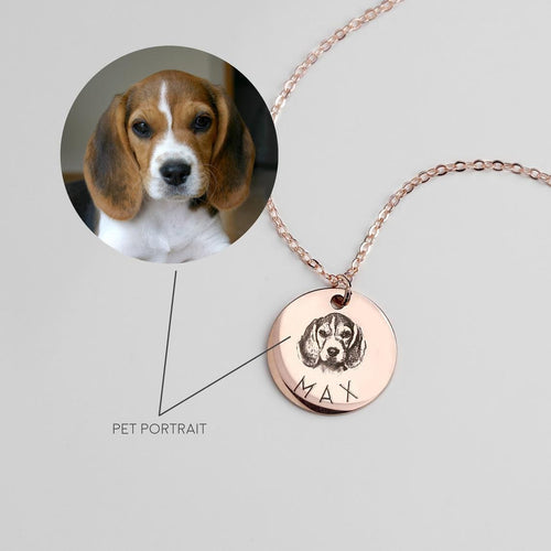 Personalized Pet Photo Necklace Stainless Steel Engraved Disc Pendants