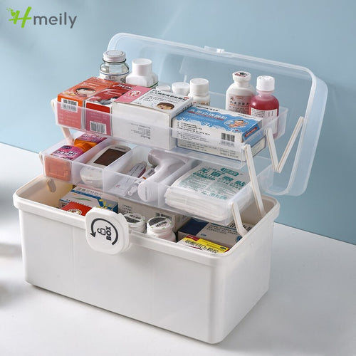 Multifunctional Large Capacity Pill Case Plastic First Aid Kit Container, Family Emergency Medicine Storage Organizer With Handle