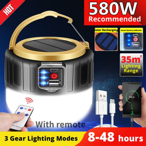 Newest 580W Camping Light Solar Outdoor USB Charging 3 Mode Tent Lamp Portable Lantern Night Emergency Bulb Flashlight for BBQ