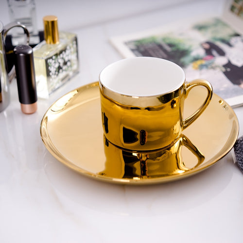 GOLD Coffee Cup, gold plated silver cup Bone China Tea Cups Gold Plated Mirror Effects