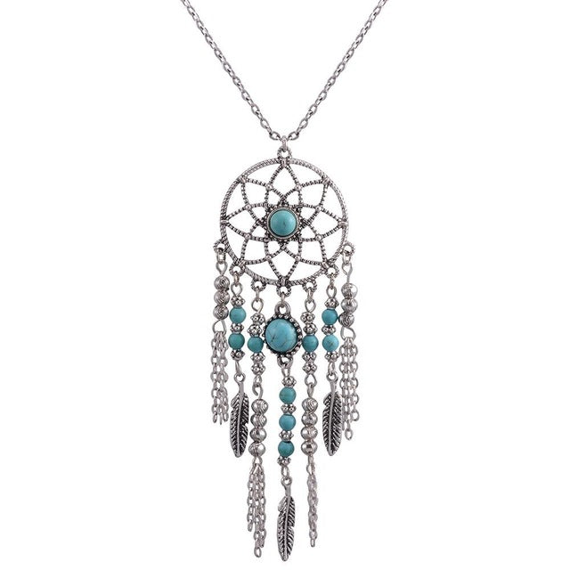 DREAM CATCHER NECKLACE, Catch the dream net necklace,  tassel feathers  Bohemian jewelry