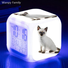 Load image into Gallery viewer, Cute Pet Cat Kitten Alarm Clock 7 Color LED Glowing Digital Alarm