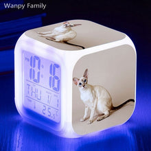 Load image into Gallery viewer, Cute Pet Cat Kitten Alarm Clock 7 Color LED Glowing Digital Alarm