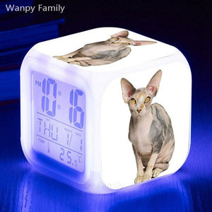 Cute Pet Cat Kitten Alarm Clock 7 Color LED Glowing Digital Alarm